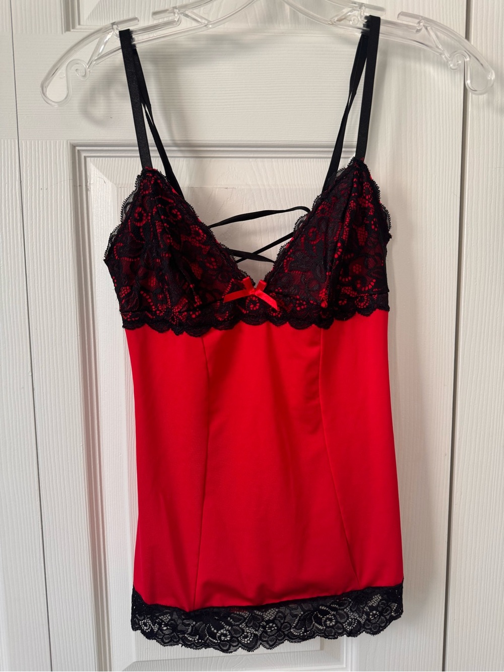 Red and black lace lingerie top